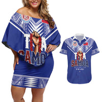 Toa Samoa Rugby Couples Matching Off Shoulder Short Dress and Hawaiian Shirt Six Eight Five to The World LT03 Blue - Polynesian Pride