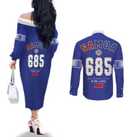 Toa Samoa Rugby Couples Matching Off The Shoulder Long Sleeve Dress and Long Sleeve Button Shirt Six Eight Five to The World LT03 - Polynesian Pride