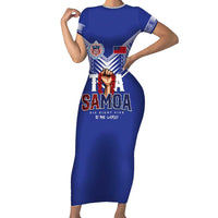 Toa Samoa Rugby Family Matching Short Sleeve Bodycon Dress and Hawaiian Shirt Six Eight Five to The World LT03 Mom's Dress Blue - Polynesian Pride