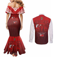 Mate Ma'a Tonga Rugby Couples Matching Mermaid Dress and Long Sleeve Button Shirt Six Seven Six to The World LT03 - Polynesian Pride