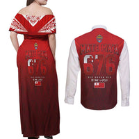 Mate Ma'a Tonga Rugby Couples Matching Off Shoulder Maxi Dress and Long Sleeve Button Shirt Six Seven Six to The World LT03 - Polynesian Pride