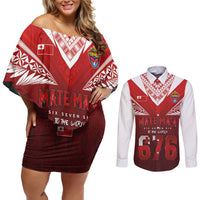 Mate Ma'a Tonga Rugby Couples Matching Off Shoulder Short Dress and Long Sleeve Button Shirt Six Seven Six to The World LT03 Red - Polynesian Pride