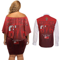 Mate Ma'a Tonga Rugby Couples Matching Off Shoulder Short Dress and Long Sleeve Button Shirt Six Seven Six to The World LT03 - Polynesian Pride