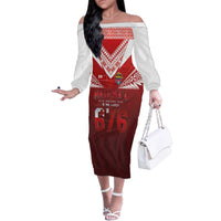 Mate Ma'a Tonga Rugby Family Matching Off The Shoulder Long Sleeve Dress and Hawaiian Shirt Six Seven Six to The World LT03 Mom's Dress Red - Polynesian Pride