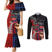 Aotearoa and Samoa Toitu Te Tiriti Couples Matching Mermaid Dress and Long Sleeve Button Shirt Honour the Treaty - Te Tiriti Is Us LT03 Black - Polynesian Pride