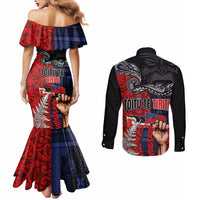 Aotearoa and Samoa Toitu Te Tiriti Couples Matching Mermaid Dress and Long Sleeve Button Shirt Honour the Treaty - Te Tiriti Is Us LT03 - Polynesian Pride
