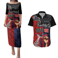 Aotearoa and Samoa Toitu Te Tiriti Couples Matching Puletasi and Hawaiian Shirt Honour the Treaty - Te Tiriti Is Us LT03 Black - Polynesian Pride