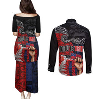 Aotearoa and Samoa Toitu Te Tiriti Couples Matching Puletasi and Long Sleeve Button Shirt Honour the Treaty - Te Tiriti Is Us LT03 - Polynesian Pride