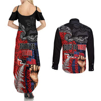 Aotearoa and Samoa Toitu Te Tiriti Couples Matching Summer Maxi Dress and Long Sleeve Button Shirt Honour the Treaty - Te Tiriti Is Us LT03 - Polynesian Pride