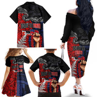 Aotearoa and Samoa Toitu Te Tiriti Family Matching Off The Shoulder Long Sleeve Dress and Hawaiian Shirt Honour the Treaty - Te Tiriti Is Us LT03 - Polynesian Pride