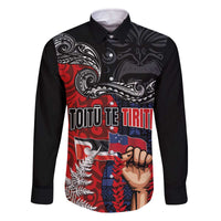 Aotearoa and Samoa Toitu Te Tiriti Family Matching Off The Shoulder Long Sleeve Dress and Hawaiian Shirt Honour the Treaty - Te Tiriti Is Us LT03 Dad's Shirt - Long Sleeve Black - Polynesian Pride
