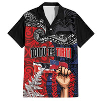 Aotearoa and Samoa Toitu Te Tiriti Family Matching Off Shoulder Short Dress and Hawaiian Shirt Honour the Treaty - Te Tiriti Is Us LT03 Dad's Shirt - Short Sleeve Black - Polynesian Pride