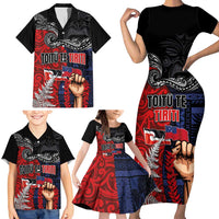 Aotearoa and Samoa Toitu Te Tiriti Family Matching Short Sleeve Bodycon Dress and Hawaiian Shirt Honour the Treaty - Te Tiriti Is Us LT03 - Polynesian Pride