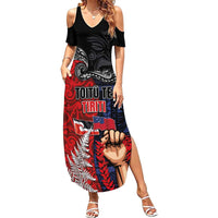 Aotearoa and Samoa Toitu Te Tiriti Family Matching Summer Maxi Dress and Hawaiian Shirt Honour the Treaty - Te Tiriti Is Us LT03 Mom's Dress Black - Polynesian Pride