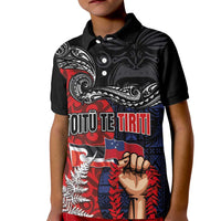 Aotearoa and Samoa Toitu Te Tiriti Kid Polo Shirt Honour the Treaty - Te Tiriti Is Us LT03 Kid Black - Polynesian Pride