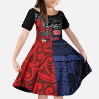 Aotearoa and Samoa Toitu Te Tiriti Kid Short Sleeve Dress Honour the Treaty - Te Tiriti Is Us LT03 KID Black - Polynesian Pride
