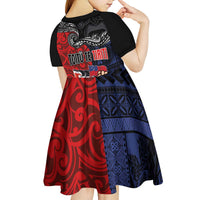 Aotearoa and Samoa Toitu Te Tiriti Kid Short Sleeve Dress Honour the Treaty - Te Tiriti Is Us LT03 - Polynesian Pride