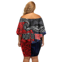 Aotearoa and Samoa Toitu Te Tiriti Off Shoulder Short Dress Honour the Treaty - Te Tiriti Is Us LT03 - Polynesian Pride