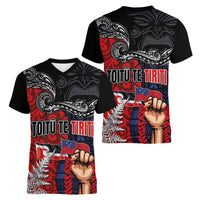 Aotearoa and Samoa Toitu Te Tiriti Women V-Neck T-Shirt Honour the Treaty - Te Tiriti Is Us LT03 - Polynesian Pride