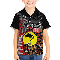 Aotearoa and Australia Toitu Te Tiriti Family Matching Off Shoulder Maxi Dress and Hawaiian Shirt Honour the Treaty - Te Tiriti Is Us LT03 Son's Shirt Black - Polynesian Pride