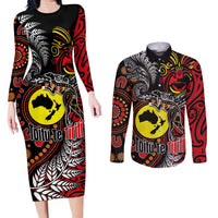 Aotearoa and Australia Toitu Te Tiriti Couples Matching Long Sleeve Bodycon Dress and Long Sleeve Button Shirt Honour the Treaty - Stand Together Stand Stronger LT03 Black - Polynesian Pride