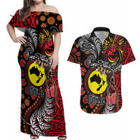 Aotearoa and Australia Toitu Te Tiriti Couples Matching Off Shoulder Maxi Dress and Hawaiian Shirt Honour the Treaty - Stand Together Stand Stronger LT03 Black - Polynesian Pride