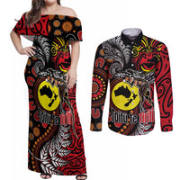 Aotearoa and Australia Toitu Te Tiriti Couples Matching Off Shoulder Maxi Dress and Long Sleeve Button Shirt Honour the Treaty - Stand Together Stand Stronger LT03 Black - Polynesian Pride