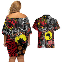 Aotearoa and Australia Toitu Te Tiriti Couples Matching Off Shoulder Short Dress and Hawaiian Shirt Honour the Treaty - Stand Together Stand Stronger LT03 - Polynesian Pride