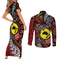 Aotearoa and Australia Toitu Te Tiriti Couples Matching Short Sleeve Bodycon Dress and Long Sleeve Button Shirt Honour the Treaty - Stand Together Stand Stronger LT03 - Polynesian Pride