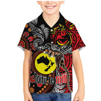 Aotearoa and Australia Toitu Te Tiriti Family Matching Mermaid Dress and Hawaiian Shirt Honour the Treaty - Stand Together Stand Stronger LT03 Son's Shirt Black - Polynesian Pride