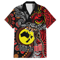 Aotearoa and Australia Toitu Te Tiriti Family Matching Off The Shoulder Long Sleeve Dress and Hawaiian Shirt Honour the Treaty - Stand Together Stand Stronger LT03 Dad's Shirt - Short Sleeve Black - Polynesian Pride