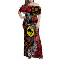 Aotearoa and Australia Toitu Te Tiriti Family Matching Off Shoulder Maxi Dress and Hawaiian Shirt Honour the Treaty - Stand Together Stand Stronger LT03 Mom's Dress Black - Polynesian Pride