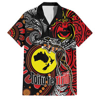 Aotearoa and Australia Toitu Te Tiriti Family Matching Off Shoulder Short Dress and Hawaiian Shirt Honour the Treaty - Stand Together Stand Stronger LT03 Dad's Shirt - Short Sleeve Black - Polynesian Pride
