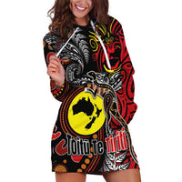Aotearoa and Australia Toitu Te Tiriti Hoodie Dress Honour the Treaty - Stand Together Stand Stronger LT03 Black - Polynesian Pride