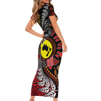 Aotearoa and Australia Toitu Te Tiriti Short Sleeve Bodycon Dress Honour the Treaty - Stand Together Stand Stronger LT03 - Polynesian Pride