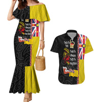 Aotearoa and Niue Toitu Te Tiriti Couples Matching Mermaid Dress and Hawaiian Shirt Honour the Treaty - Fight Together Stand Together LT03 Black - Polynesian Pride