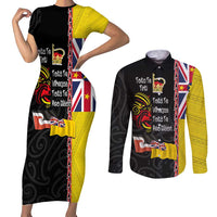 Aotearoa and Niue Toitu Te Tiriti Couples Matching Short Sleeve Bodycon Dress and Long Sleeve Button Shirt Honour the Treaty - Fight Together Stand Together LT03 Black - Polynesian Pride