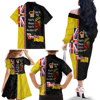 Aotearoa and Niue Toitu Te Tiriti Family Matching Off The Shoulder Long Sleeve Dress and Hawaiian Shirt Honour the Treaty - Fight Together Stand Together LT03 - Polynesian Pride