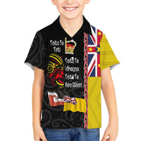 Aotearoa and Niue Toitu Te Tiriti Family Matching Puletasi and Hawaiian Shirt Honour the Treaty - Fight Together Stand Together LT03 Son's Shirt Black - Polynesian Pride