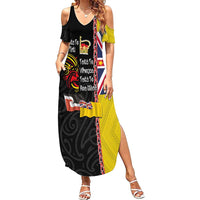 Aotearoa and Niue Toitu Te Tiriti Family Matching Summer Maxi Dress and Hawaiian Shirt Honour the Treaty - Fight Together Stand Together LT03 Mom's Dress Black - Polynesian Pride