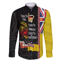 Aotearoa and Niue Toitu Te Tiriti Family Matching Tank Maxi Dress and Hawaiian Shirt Honour the Treaty - Fight Together Stand Together LT03 Dad's Shirt - Long Sleeve Black - Polynesian Pride