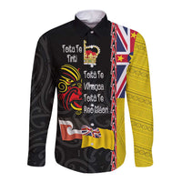 Aotearoa and Niue Toitu Te Tiriti Long Sleeve Button Shirt Honour the Treaty - Fight Together Stand Together LT03 Unisex Black - Polynesian Pride
