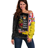 Aotearoa and Niue Toitu Te Tiriti Off Shoulder Sweater Honour the Treaty - Fight Together Stand Together LT03 Women Black - Polynesian Pride