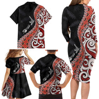 Aotearoa Maori Stylized Koru - Silver Ferns Family Matching Long Sleeve Bodycon Dress and Hawaiian Shirt LT03 - Polynesian Pride