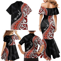Aotearoa Maori Stylized Koru - Silver Ferns Family Matching Mermaid Dress and Hawaiian Shirt LT03 - Polynesian Pride