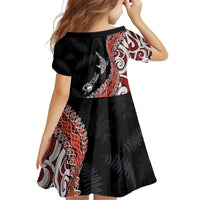 Aotearoa Maori Stylized Koru - Silver Ferns Family Matching Off Shoulder Short Dress and Hawaiian Shirt LT03 - Polynesian Pride