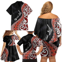 Aotearoa Maori Stylized Koru - Silver Ferns Family Matching Off Shoulder Short Dress and Hawaiian Shirt LT03 - Polynesian Pride