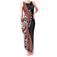 Aotearoa Maori Stylized Koru - Silver Ferns Family Matching Tank Maxi Dress and Hawaiian Shirt LT03 Mom's Dress Red - Polynesian Pride