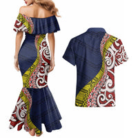 Aotearoa and Niue Couples Matching Mermaid Dress and Hawaiian Shirt Hiapo Maori Stylized Koru LT03 - Polynesian Pride