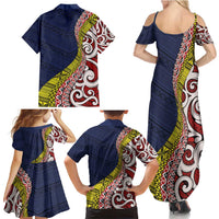 Aotearoa and Niue Family Matching Summer Maxi Dress and Hawaiian Shirt Hiapo Maori Stylized Koru LT03 - Polynesian Pride